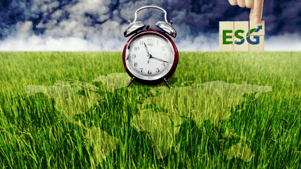 Green field with clock and ESG Blocks measurement rising